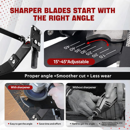 New Upgrade Large Size Mower Blade Sharpener Model 5005 | 15°-45° Adjustable Frame with Ball Bearing 25mm Enlarged Handle Lawn Mower Blade Sharpener for All Lawnmower Blades Black