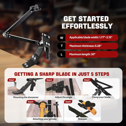 New Upgrade Large Size Mower Blade Sharpener Model 5005 | 15°-45° Adjustable Frame with Ball Bearing 25mm Enlarged Handle Lawn Mower Blade Sharpener for All Lawnmower Blades Black