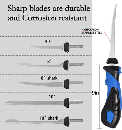 Cordless Electric Fillet Knife - 5 Ti-Nitride Coated Non-Stick Blades, Ergonomic Non-Slip Grip Handle & Cooling Vent Stylish with Carry Bag ,Perfect Electric Knife for Effortless Fishing (Orange)