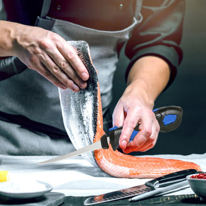 Cordless Electric Fillet Knife - 5 Ti-Nitride Coated Non-Stick Blades, Ergonomic Non-Slip Grip Handle & Cooling Vent Stylish with Carry Bag ,Perfect Electric Knife for Effortless Fishing (Orange)