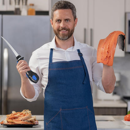 Cordless Electric Fillet Knife - 5 Ti-Nitride Coated Non-Stick Blades, Ergonomic Non-Slip Grip Handle & Cooling Vent Stylish with Carry Bag ,Perfect Electric Knife for Effortless Fishing (Orange)