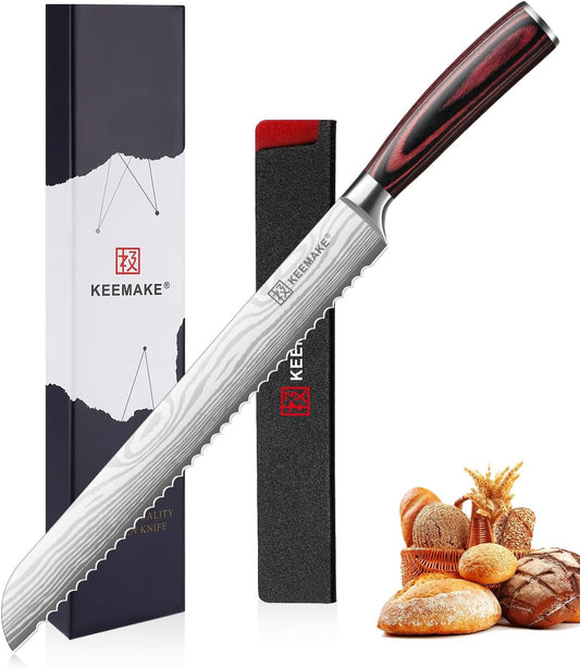 10 Inch Bread Knife for Homemade Bread - Ultra Sharp for Serrated Sourdough, Crusty Artisan Loaves, Bagels & Cake, High Carbon Stainless Steel Slicing Knife with Cover & Dad Gift Box