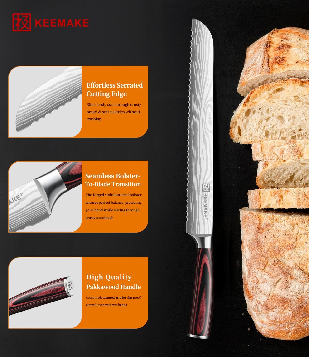 10 Inch Bread Knife for Homemade Bread - Ultra Sharp for Serrated Sourdough, Crusty Artisan Loaves, Bagels & Cake, High Carbon Stainless Steel Slicing Knife with Cover & Dad Gift Box