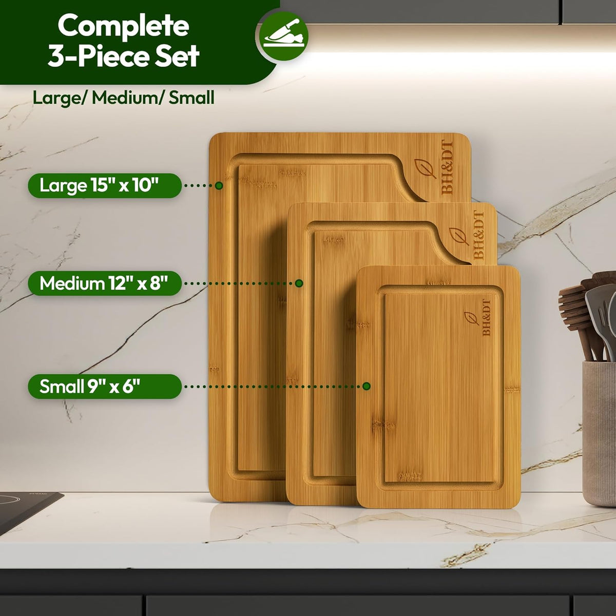Cutting Board Set, Bamboo Cutting Boards for Kitchen with Juice Groove,Multipurpose Board for Food Prep and Serving meat cutting board,cutting,boardgift set,wood board,bamboo cutting board set.