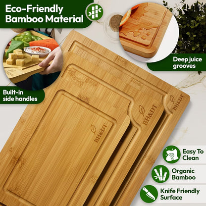 Cutting Board Set, Bamboo Cutting Boards for Kitchen with Juice Groove,Multipurpose Board for Food Prep and Serving meat cutting board,cutting,boardgift set,wood board,bamboo cutting board set.