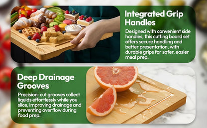 Cutting Board Set, Bamboo Cutting Boards for Kitchen with Juice Groove,Multipurpose Board for Food Prep and Serving meat cutting board,cutting,boardgift set,wood board,bamboo cutting board set.