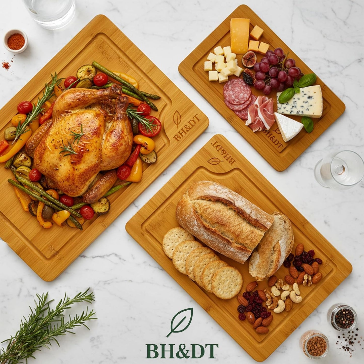 Cutting Board Set, Bamboo Cutting Boards for Kitchen with Juice Groove,Multipurpose Board for Food Prep and Serving meat cutting board,cutting,boardgift set,wood board,bamboo cutting board set.