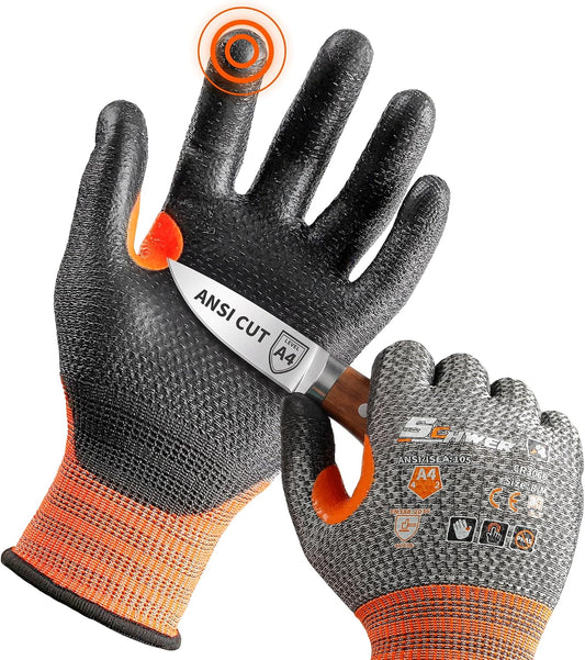 12 Pairs A4 Cut Resistant Work Gloves, Reinforced Thumb, CR3066, L | Non-PFAS, Wire & Fiberglass Free, PU Coated, Touch-Screen, Non Slip, for Woodworking, Construction, Gardening, Home Repairs