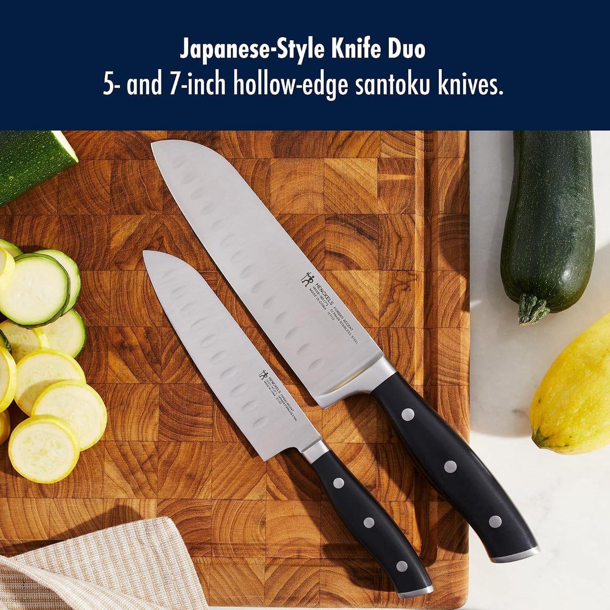 Forged Accent Razor-Sharp 2-pc Knife Set, Santoku Knife 5 Inch, Santoku Knife 7 Inch, German Engineered Informed by 100+ Years of Mastery,Black
