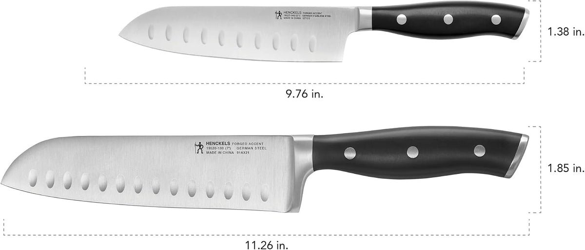 Forged Accent Razor-Sharp 2-pc Knife Set, Santoku Knife 5 Inch, Santoku Knife 7 Inch, German Engineered Informed by 100+ Years of Mastery,Black