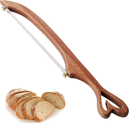 Sourdough Bread Knife for Homemade Bread Slicing, Sourdough Bread Cutter Slicer, Wooden Bread Bow Knife for Sourdough, Bread Saw (Loving heart)