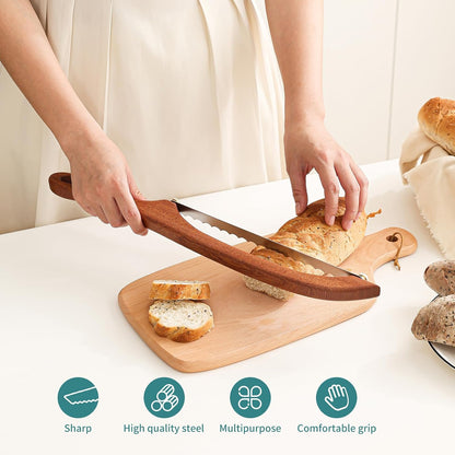 Sourdough Bread Knife for Homemade Bread Slicing, Sourdough Bread Cutter Slicer, Wooden Bread Bow Knife for Sourdough, Bread Saw (Loving heart)
