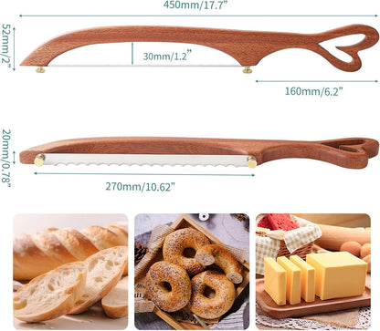 Sourdough Bread Knife for Homemade Bread Slicing, Sourdough Bread Cutter Slicer, Wooden Bread Bow Knife for Sourdough, Bread Saw (Loving heart)