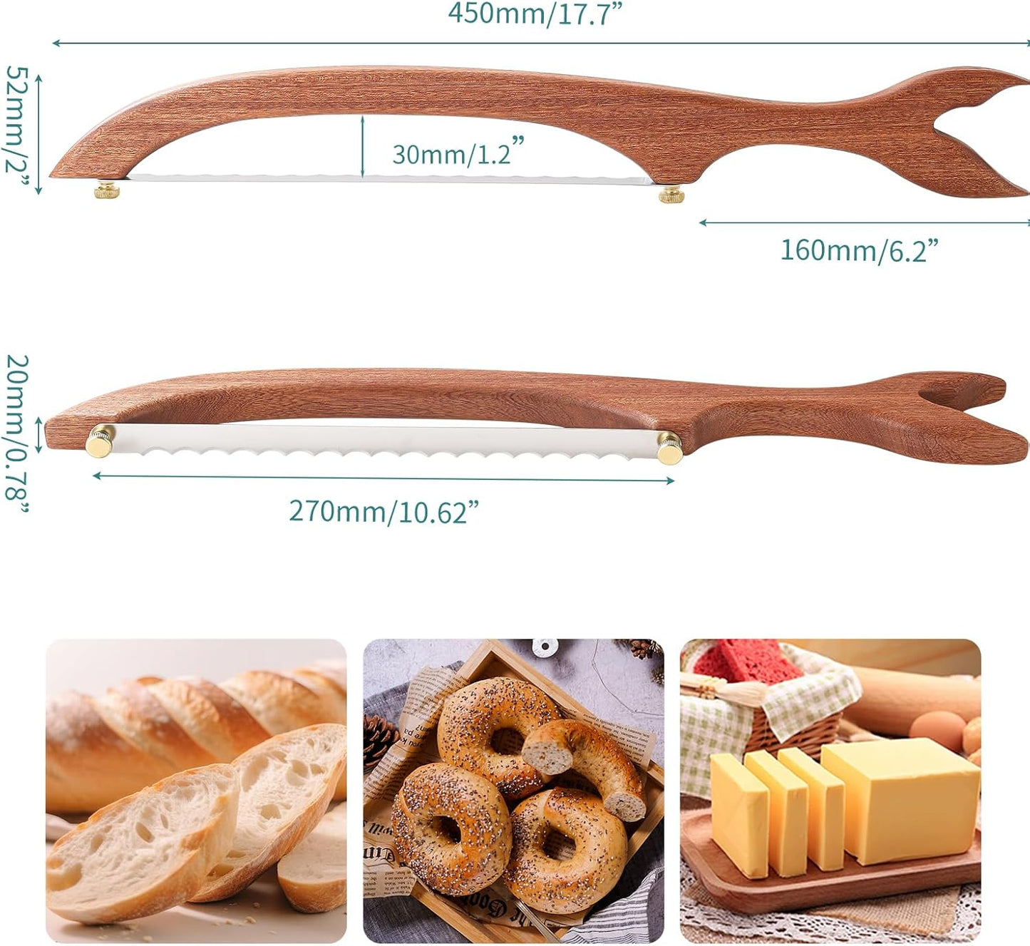 Sourdough Bread Knife for Homemade Bread Slicing, Sourdough Bread Cutter Slicer, Wooden Bread Bow Knife for Sourdough, Bread Saw (Loving heart)