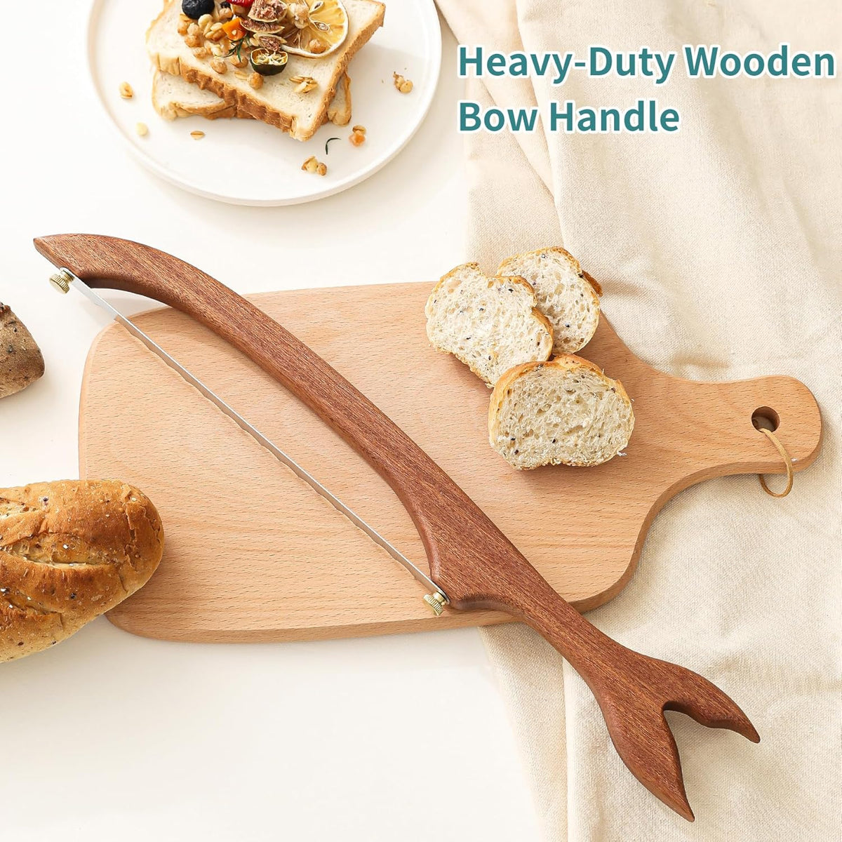 Sourdough Bread Knife for Homemade Bread Slicing, Sourdough Bread Cutter Slicer, Wooden Bread Bow Knife for Sourdough, Bread Saw (Loving heart)