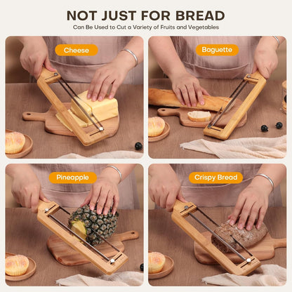 Adjustable Bread Knife for Homemade Bread Sourdough, Bamboo Handle | 304 Stainless Steel, Precision Slicing Guide, Bow Bread Knife with Extra Blade, Manual Bread Cutter, Gift for Bakers