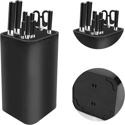Knife Block Without Knives, 3 In 1 Universal Kitchen Knife Block Holder With Scissors Slot and Sharpening Rod, Detachable Knife Storage Organizer for Counter Space-Saving(Black)