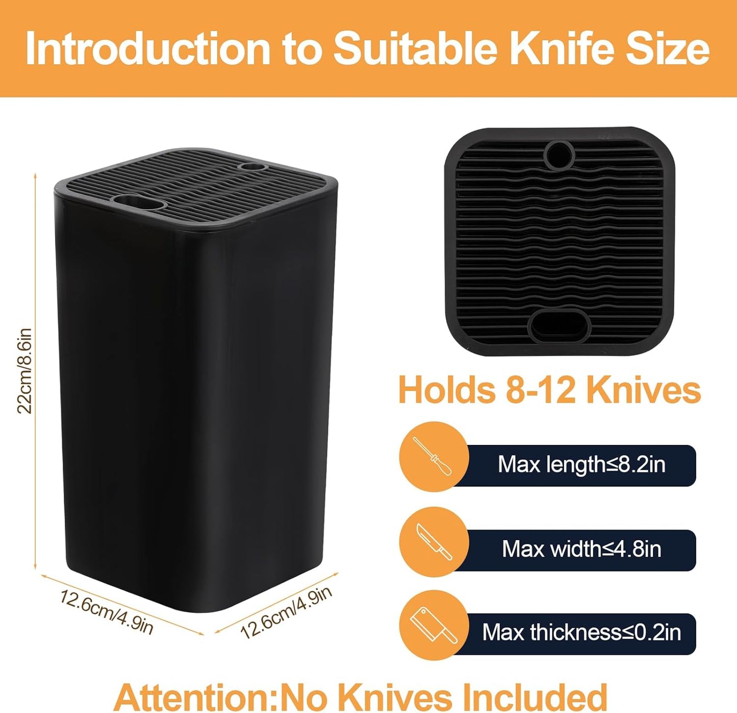 Knife Block Without Knives, 3 In 1 Universal Kitchen Knife Block Holder With Scissors Slot and Sharpening Rod, Detachable Knife Storage Organizer for Counter Space-Saving(Black)
