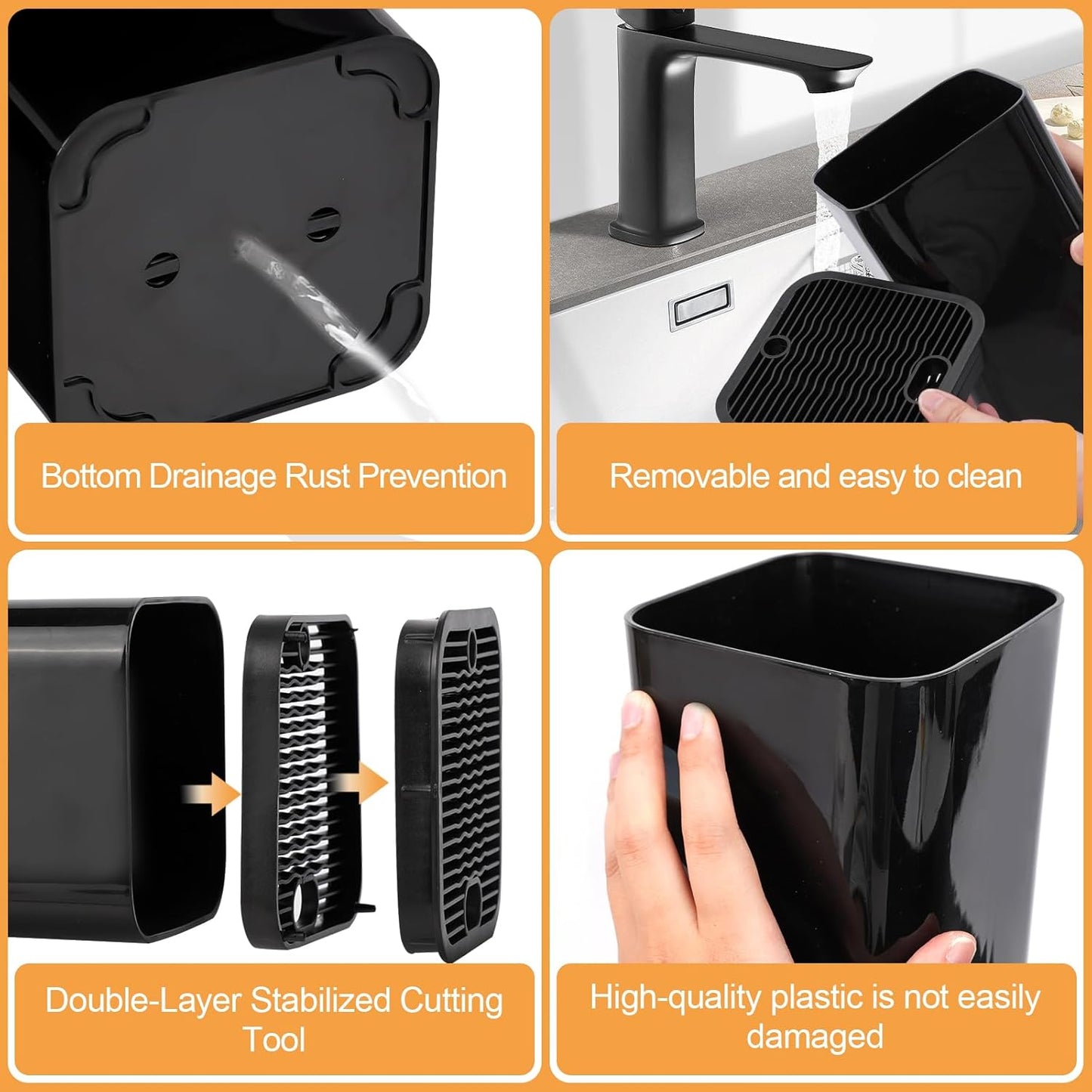 Knife Block Without Knives, 3 In 1 Universal Kitchen Knife Block Holder With Scissors Slot and Sharpening Rod, Detachable Knife Storage Organizer for Counter Space-Saving(Black)