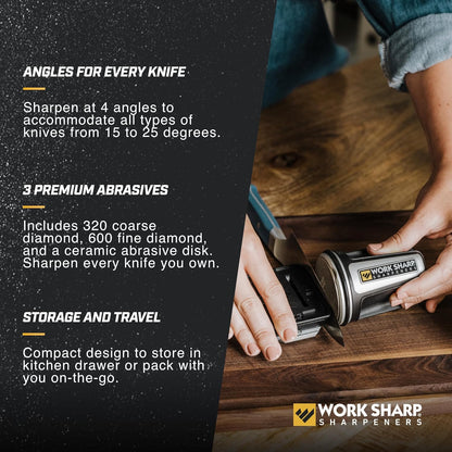 Rolling Knife Sharpener- 4 Sharpening Angles - For All Kitchen Knife Sets