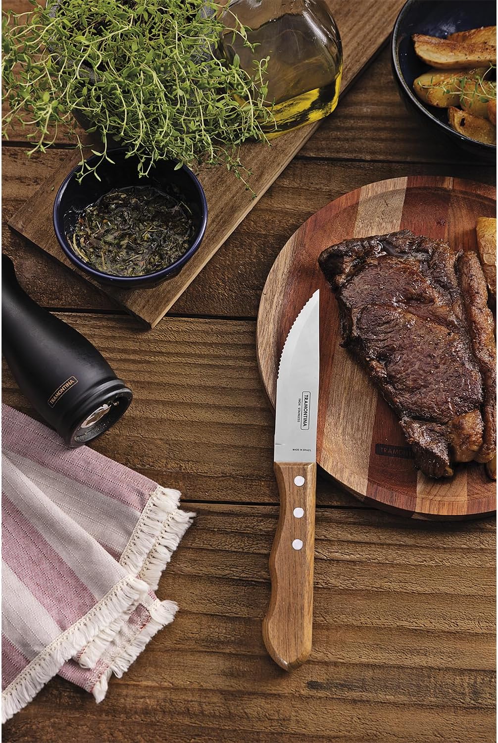 5” Jumbo Steak Knives Set of 4, Sharp Knife with Wooden Handle, ‎Camping, Kitchen, Rustic, 22399079
