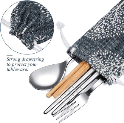 20 Pcs Straw Carrying Case Chopstick Case, Reusable Utensil Pouch Portable Travel Canvas Bag for Straws, Knife, Fork, Spoon, Chopsticks (Nature Beige Mix)