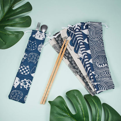 20 Pcs Straw Carrying Case Chopstick Case, Reusable Utensil Pouch Portable Travel Canvas Bag for Straws, Knife, Fork, Spoon, Chopsticks (Nature Beige Mix)
