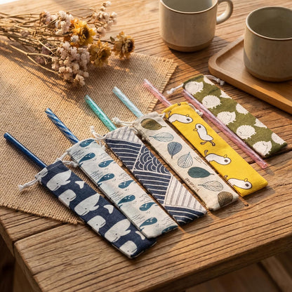 20 Pcs Straw Carrying Case Chopstick Case, Reusable Utensil Pouch Portable Travel Canvas Bag for Straws, Knife, Fork, Spoon, Chopsticks (Nature Beige Mix)