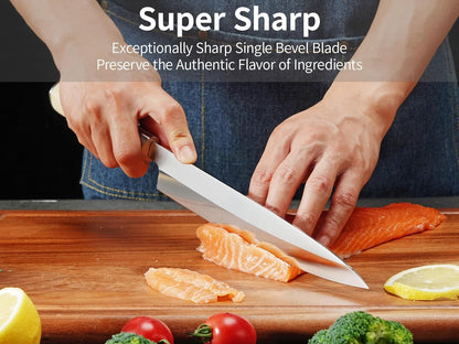 Sashimi Sushi Knife – 9.5 inch Japanese Yanagiba Slicing knife, Super Sharp Professional High Carbon Stainless Steel Single Bevel Fish Knife with Pakkawood Handle