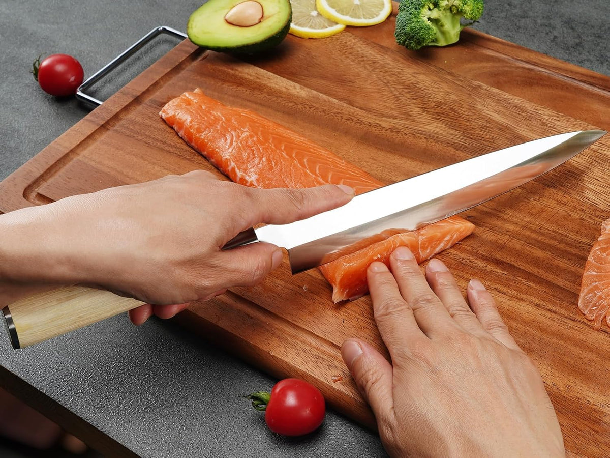 Sashimi Sushi Knife – 9.5 inch Japanese Yanagiba Slicing knife, Super Sharp Professional High Carbon Stainless Steel Single Bevel Fish Knife with Pakkawood Handle