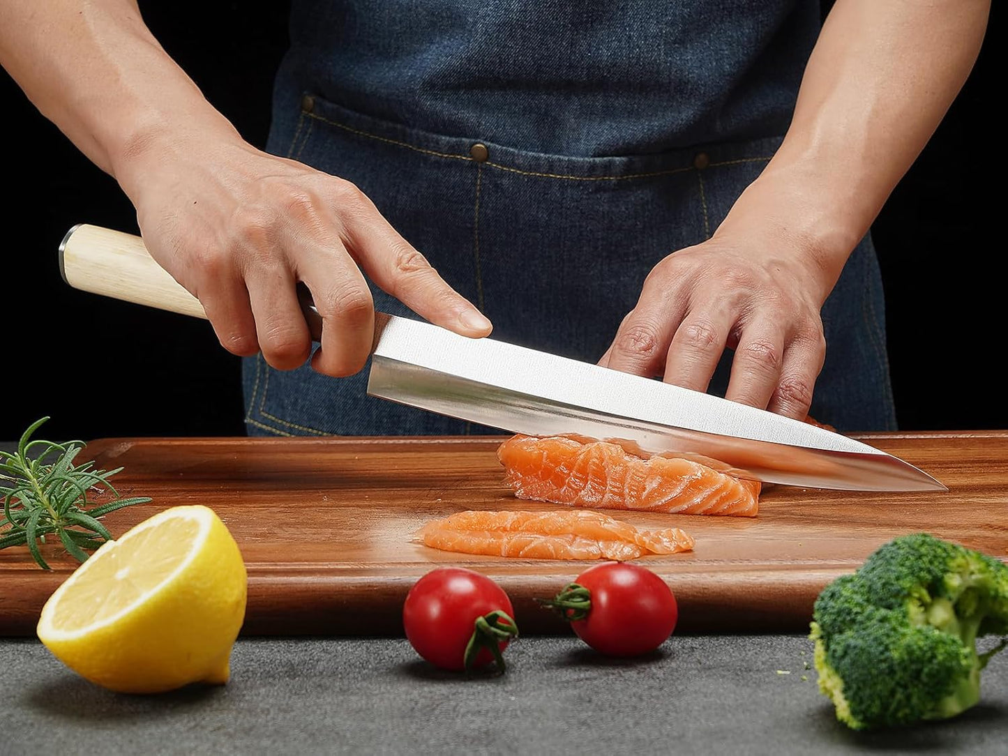 Sashimi Sushi Knife – 9.5 inch Japanese Yanagiba Slicing knife, Super Sharp Professional High Carbon Stainless Steel Single Bevel Fish Knife with Pakkawood Handle
