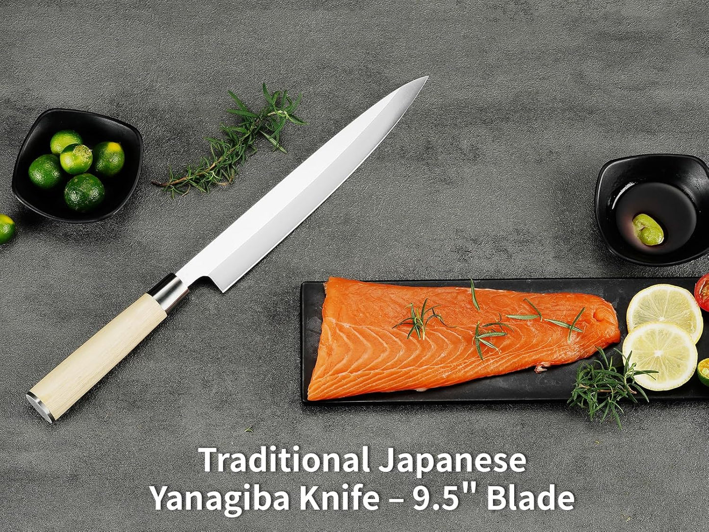 Sashimi Sushi Knife – 9.5 inch Japanese Yanagiba Slicing knife, Super Sharp Professional High Carbon Stainless Steel Single Bevel Fish Knife with Pakkawood Handle