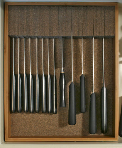 Deluxe Knife Drawer Organizer – Large Bamboo In-Drawer Knife Block – Space-Saving Kitchen Knife Storage Insert for Safe, Easy Access and Organization