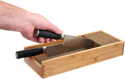 Deluxe Knife Drawer Organizer – Large Bamboo In-Drawer Knife Block – Space-Saving Kitchen Knife Storage Insert for Safe, Easy Access and Organization