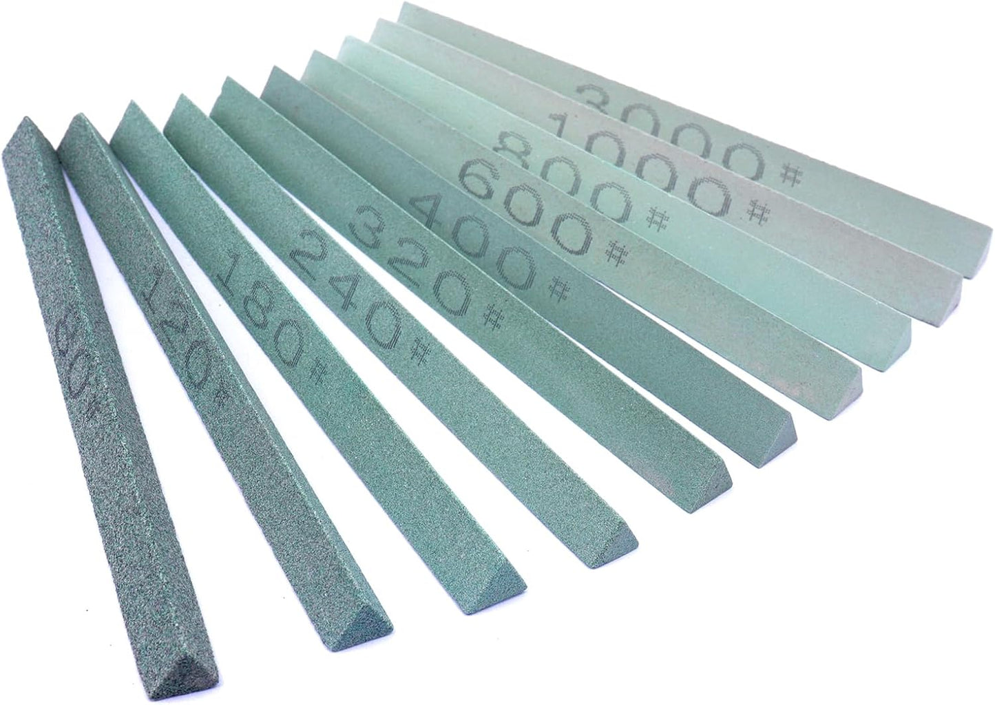 8 pcs Rectangular Shaped Sharpening Stone Sticks Set, 5.92inch Green Silicon Carbide Stones, Grit Sizes 80#-3000# for Models, Metal, & Knife Cutting Tools