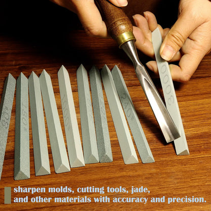 8 pcs Rectangular Shaped Sharpening Stone Sticks Set, 5.92inch Green Silicon Carbide Stones, Grit Sizes 80#-3000# for Models, Metal, & Knife Cutting Tools