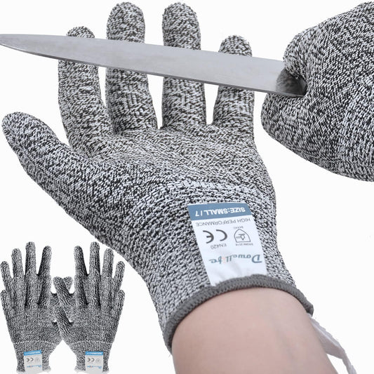 3 Pairs Cut Resistant Gloves Food Grade Level 5 Protection, Safety Kitchen Cuts Gloves for Mandolin Slicing, Fish Fillet, Oyster Shucking, Meat Cutting and Wood Carving (Black Gray, Large)