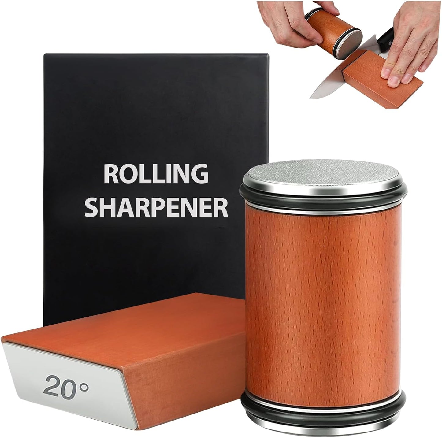 Rolling Knife Sharpener Kit, Magnetic Knife Sharpener Roller, Rolling Sharpener for Knives, Kitchen Sharpening Tool Set with 15 & 20° Multi-Angles for Chef, Scissors, Birthday gift, Christmas Gift
