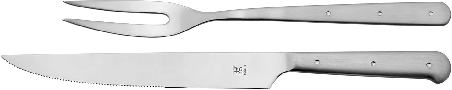 Porterhouse 2pc Stainless Steel Carving Knife Set with Fork in Red Presentation Box, Gift Set