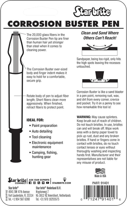 Corrosion Buster Pen - Precision Rust and Corrosion Removal Tool for Electrical Connections, Marine Gear, Fishing Equipment and More - Easy Grip, Adjustable Fiber Length