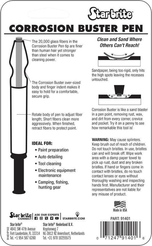Corrosion Buster Pen - Precision Rust and Corrosion Removal Tool for Electrical Connections, Marine Gear, Fishing Equipment and More - Easy Grip, Adjustable Fiber Length