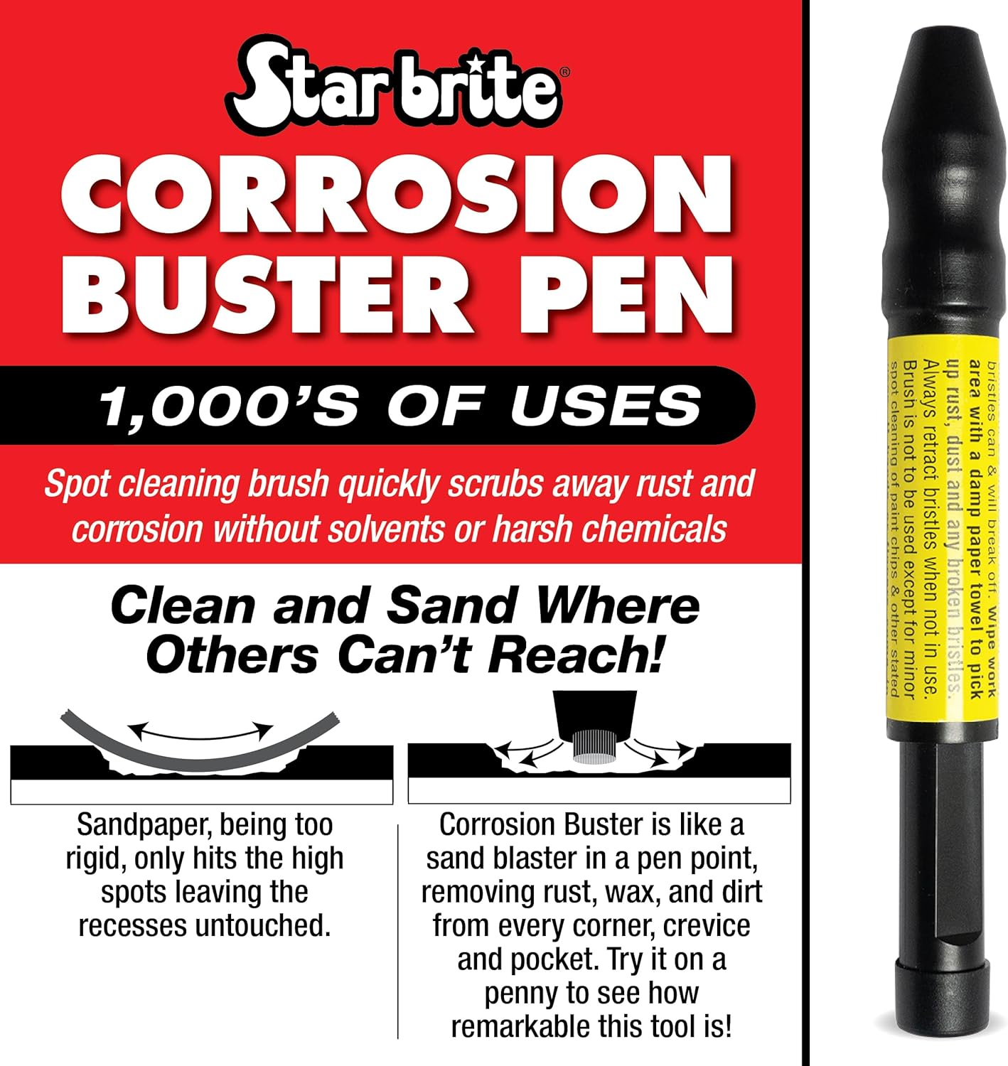 Corrosion Buster Pen - Precision Rust and Corrosion Removal Tool for Electrical Connections, Marine Gear, Fishing Equipment and More - Easy Grip, Adjustable Fiber Length