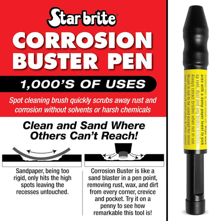 Corrosion Buster Pen - Precision Rust and Corrosion Removal Tool for Electrical Connections, Marine Gear, Fishing Equipment and More - Easy Grip, Adjustable Fiber Length