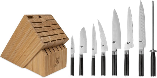 Classic 9 Piece Chef's Block Set | Includes 7 Classic Knives, Honing Steel and 22-Slot Knife Block, Damascus Stainless Steel Cladding, Pakkawood Handle