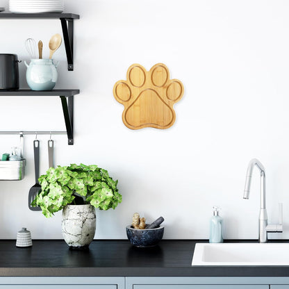 Dog Paw Shaped Cutting and Charcuterie Board, 11 x 10 in | Bamboo paw-shaped serving board with juice grooves for prep and entertaining. Built-in keyhole for easy wall display.