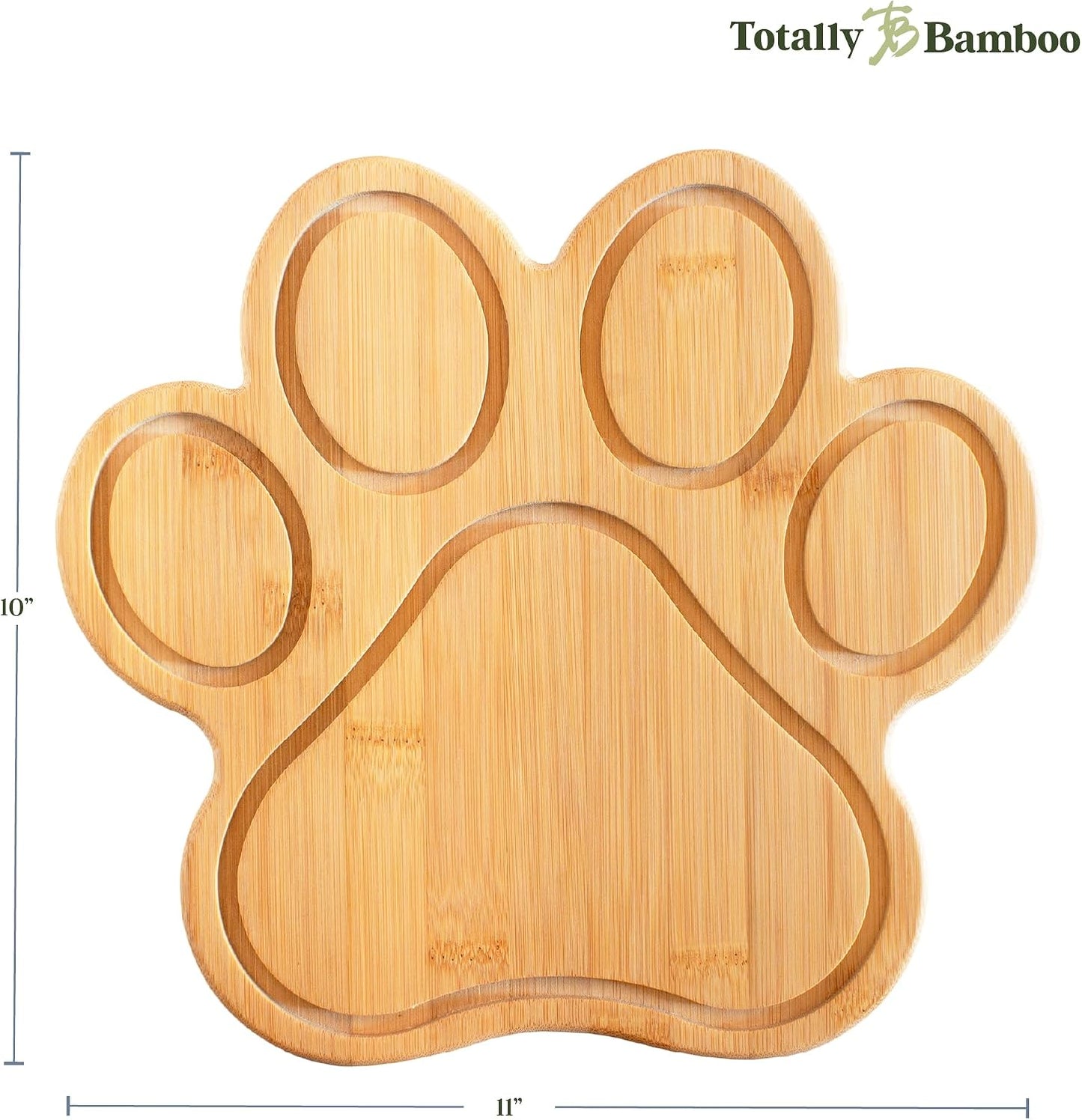 Dog Paw Shaped Cutting and Charcuterie Board, 11 x 10 in | Bamboo paw-shaped serving board with juice grooves for prep and entertaining. Built-in keyhole for easy wall display.