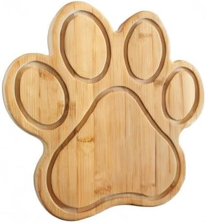 Dog Paw Shaped Cutting and Charcuterie Board, 11 x 10 in | Bamboo paw-shaped serving board with juice grooves for prep and entertaining. Built-in keyhole for easy wall display.