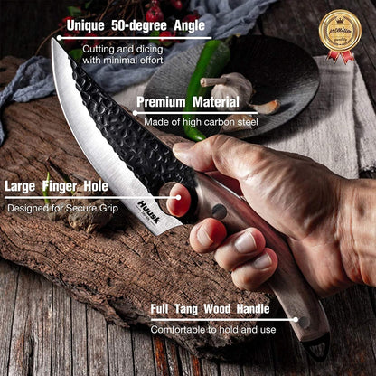 Huusk Japanese Meat Cleaver Knife, High Carbon Steel with Sheath | Hand Forged Japanese Style Blade, Multipurpose for Kitchen Camping BBQ, Holiday Gift for Thanksgiving & Christmas