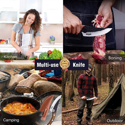 Huusk Japanese Meat Cleaver Knife, High Carbon Steel with Sheath | Hand Forged Japanese Style Blade, Multipurpose for Kitchen Camping BBQ, Holiday Gift for Thanksgiving & Christmas
