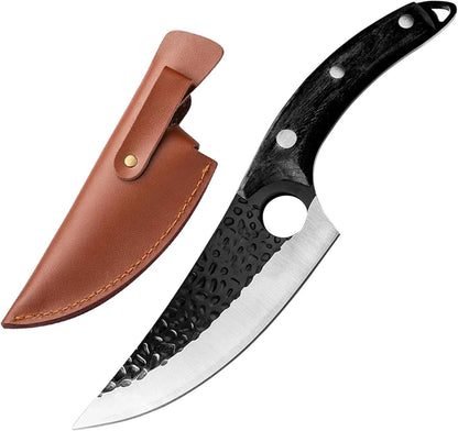 Huusk Japanese Meat Cleaver Knife, High Carbon Steel with Sheath | Hand Forged Japanese Style Blade, Multipurpose for Kitchen Camping BBQ, Holiday Gift for Thanksgiving & Christmas